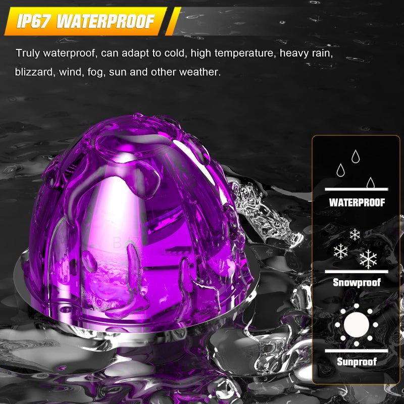 BJZ 4Pcs Purple Watermelon LED Strobe+Constant Marker Lights Dual Function Watermelon-Shaped Side Marker Clearance Tail Top Cap Roof Lights for Trailer Truck Semi-Trailer Heavy-Duty Truck Bus Van - Image 4