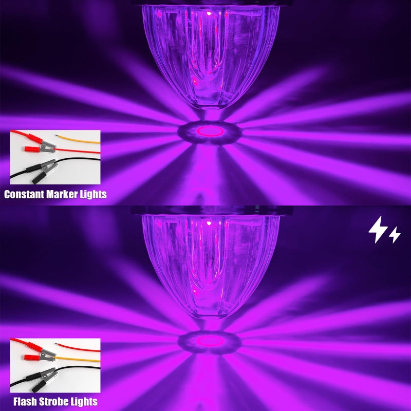 BJZ 4Pcs Purple Watermelon LED Strobe+Constant Marker Lights Dual Function Watermelon-Shaped Side Marker Clearance Tail Top Cap Roof Lights for Trailer Truck Semi-Trailer Heavy-Duty Truck Bus Van - Image 2