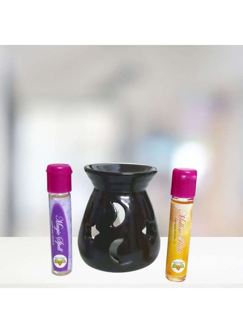Gratus Naturals Gratus Naturals Moon Star Tea Light Oil Warmer with 2 Aroma Oils Magic Spell Lavender Mellow Ride Fruit Based Fragrance and 5 Tea Light Candle Combo Water Capacity 20ml  - Image 1