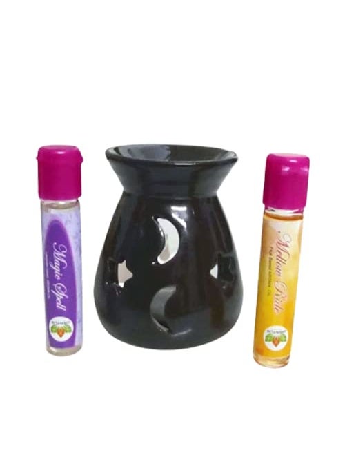 Gratus Naturals Gratus Naturals Moon Star Tea Light Oil Warmer with 2 Aroma Oils Magic Spell Lavender Mellow Ride Fruit Based Fragrance and 5 Tea Light Candle Combo Water Capacity 20ml  - Image 3
