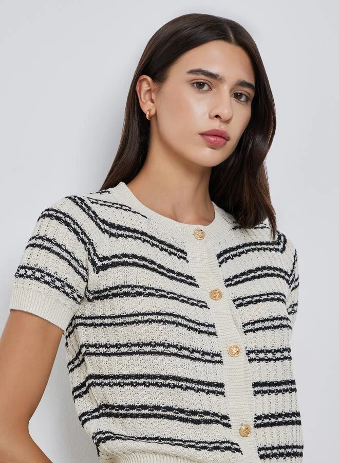 Take Two Take Two Striped Knit Buttoned Sweater