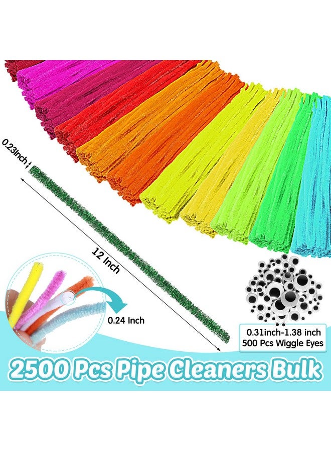 Leitee 2500 Pcs Pipe Cleaners Googly Eyes Kit 2000 Soft Chenille Stems 500 Wiggle Eyes DIY Creative Crafts and Arts Supply for Kids Classroom Crafting Project Christmas Decoration (Glitter Multicolor) - Image 2
