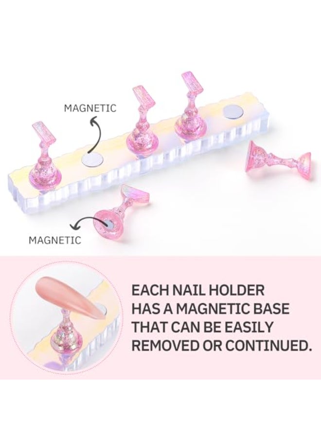 Etercycle 2 Set Nail Holder for Display Painting Nails Aurora Acrylic Magnetic Practice Nail Stand Set Fake Nail Holder for Press On Nails with Reusable Adhesive Putty PinkBlackClear - Image 3