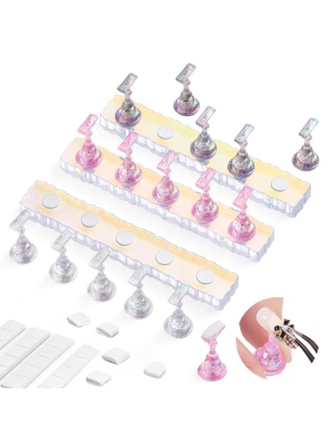 Etercycle 2 Set Nail Holder for Display Painting Nails Aurora Acrylic Magnetic Practice Nail Stand Set Fake Nail Holder for Press On Nails with Reusable Adhesive Putty PinkBlackClear - Image 1