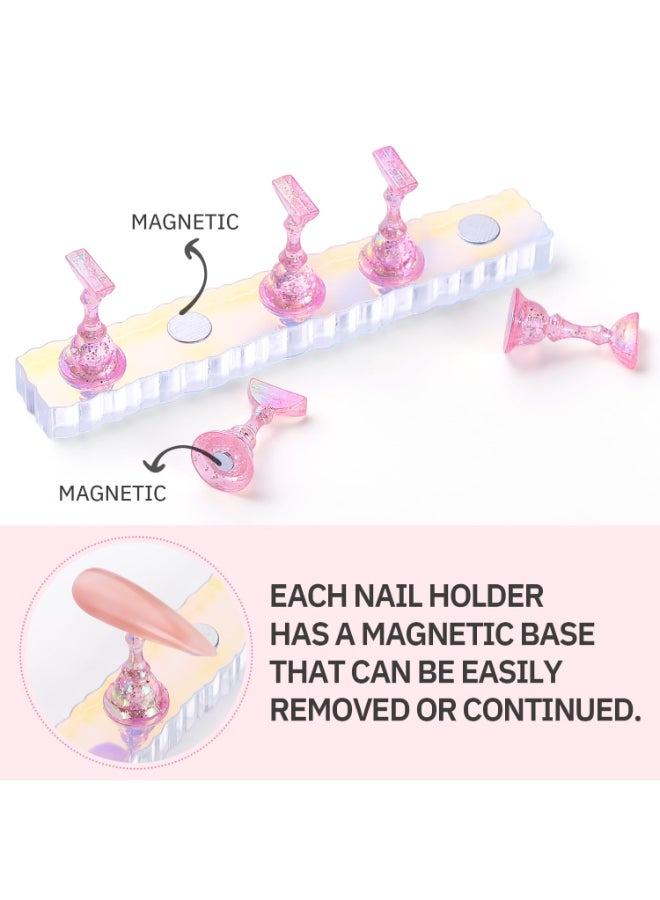 Etercycle 2 Set Nail Holder for Display Painting Nails Aurora Acrylic Magnetic Practice Nail Stand Set Fake Nail Holder for Press On Nails with Reusable Adhesive Putty PinkBlackClear - Image 4