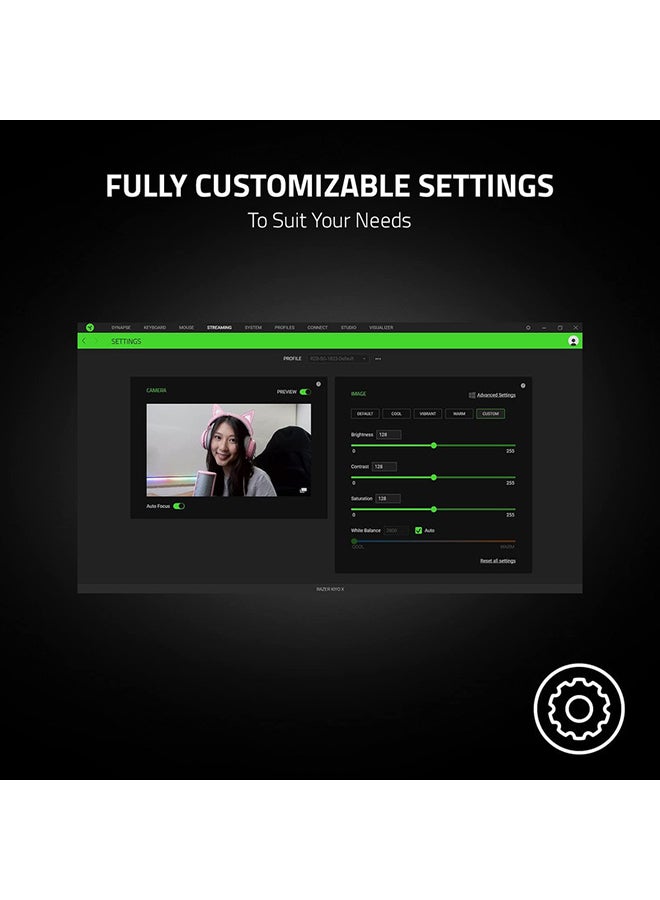 Razer Kiyo X Full HD Streaming Webcam: 1080p 30FPS or 720p 60FPS - Equipped with Auto Focus - Fully Customizable Settings - Flexible Mounting Options - Compact & Portable - Plug & Play - Black I RZ19-04170100-R3M1 - Image 4