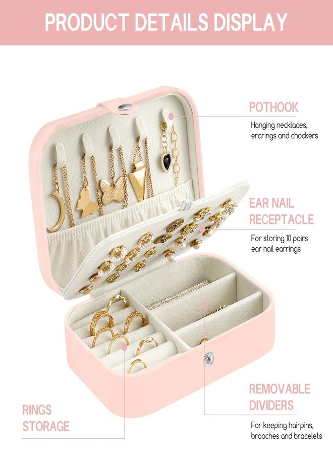 CNMTCCO Jewellery Box Small Travel Jewelry Organiser Storage Case for Necklace Rings Bracelets Earrings Premium Faux PU Leather Jewellery Gift Box Girls Women (Pink) - Image 4