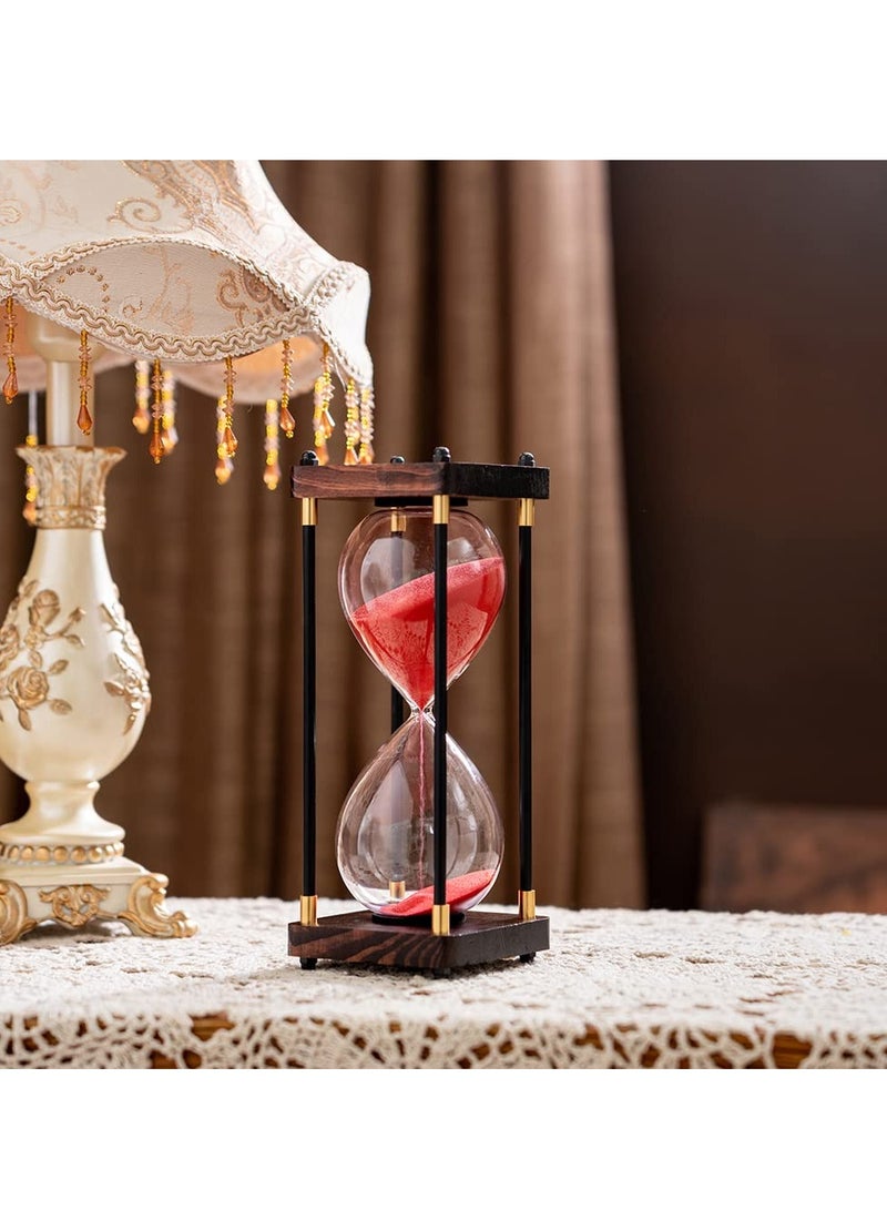 Hourglass Timer, 60 Minutes Sand Timer Vintage Wooden Men's Ladies Quiet Clock for Home Office Kitchen Wedding Decor Ornaments Red - Image 2