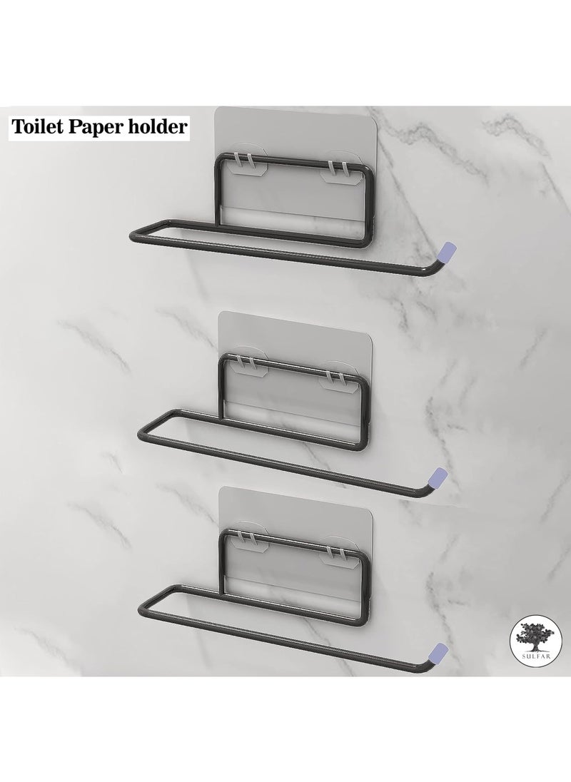 sulfar - MS Self Adhesive Steel Toilet Paper Stand Tissue Roll Hanger for Bathroom (Black) Pack of 1 - Image 1