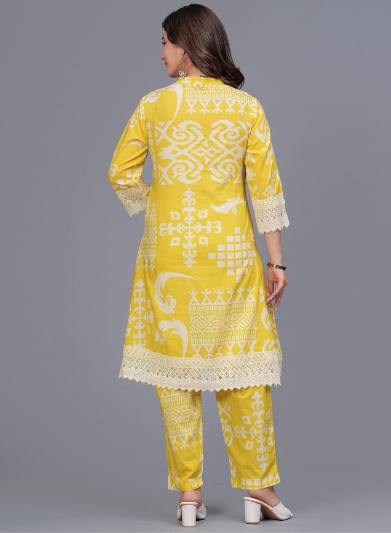 rytras Women's Pure Cotton Printed Straight Kurta Set with Palazzo Pants - Ethnic Wear, Yellow(RYT597-New,M) - Image 2