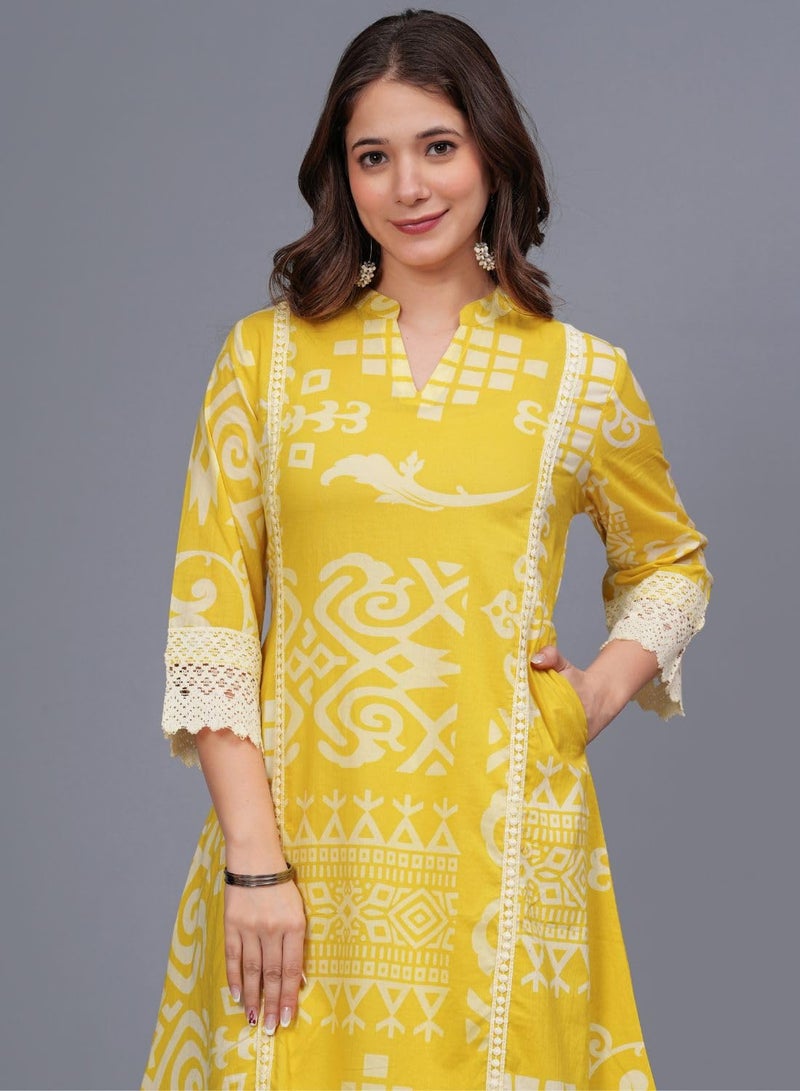 rytras Women's Pure Cotton Printed Straight Kurta Set with Palazzo Pants - Ethnic Wear, Yellow(RYT597-New,M) - Image 5