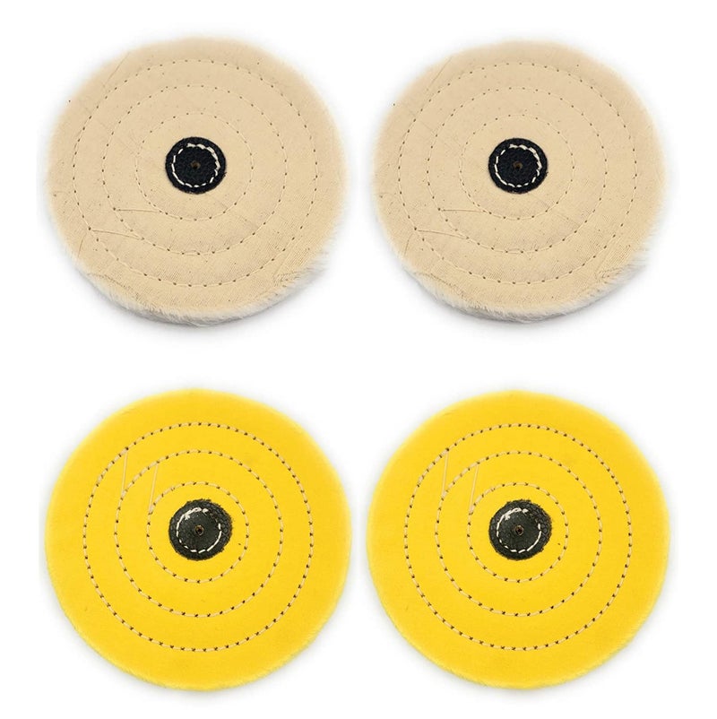 Ceznek Polishing White Yellow Muslin Cloth Buff 6 x50 Folds Stitched Buffing Wheel Leather Hub Kit of 4 to Polish Buff GoldSilverOther Metal for JewelleryHobby Craft for Bench Grinder - Image 1