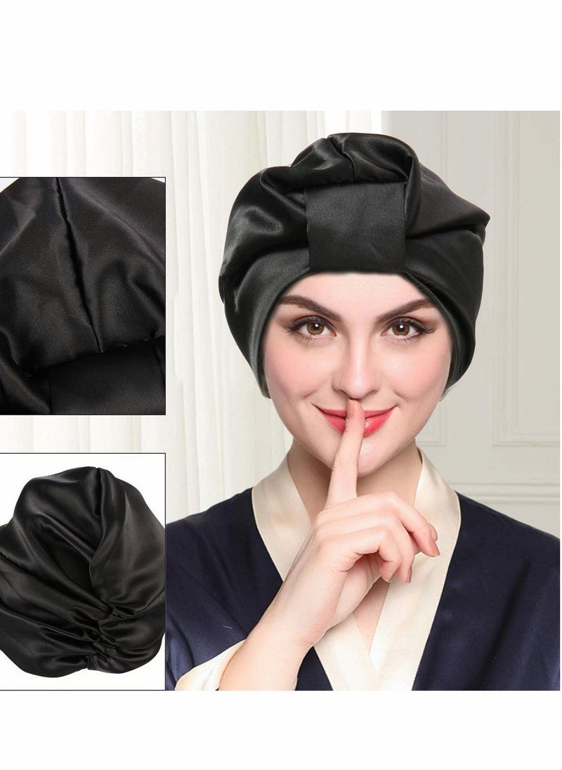 Sleep Cap Turban Hat Non slip Elastic Silk Bonnet, for Woman Girl Curly Long Hair, Satin Sleeping Cap for Hair Women, Oversized Design for All Length Thick Curly Hair (2Pcs) - Image 4