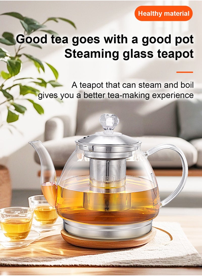 LOOPITYS 1200MLInduction Cooker Special Glass Teapot, Heat Resistant Borosilicate Glass Teapot With Stainless Steel Inner Filter,tea Kettle Stovetop Clear Glass Flower Teapot  - Image 1