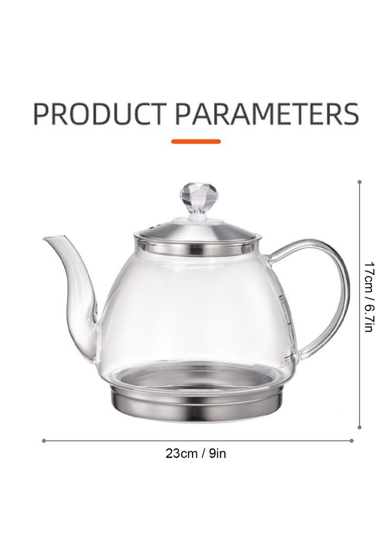 LOOPITYS 1200MLInduction Cooker Special Glass Teapot, Heat Resistant Borosilicate Glass Teapot With Stainless Steel Inner Filter,tea Kettle Stovetop Clear Glass Flower Teapot  - Image 3