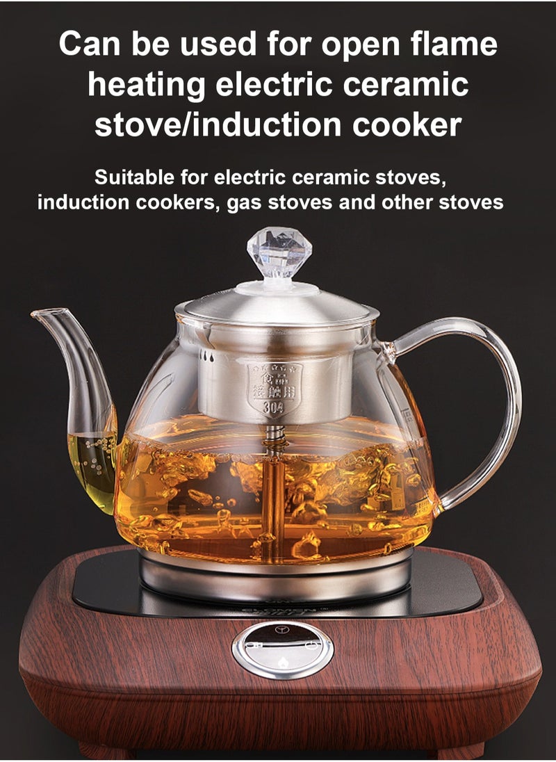 LOOPITYS 1200MLInduction Cooker Special Glass Teapot, Heat Resistant Borosilicate Glass Teapot With Stainless Steel Inner Filter,tea Kettle Stovetop Clear Glass Flower Teapot  - Image 2
