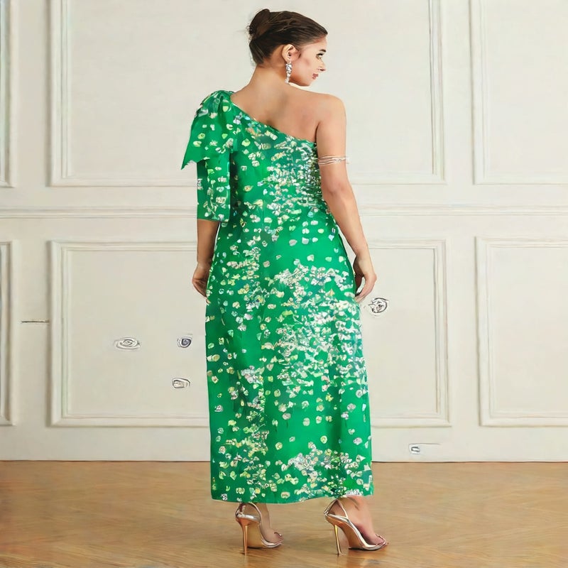 Fashionable Asymmetric One-Shoulder Printed Dress - Image 5