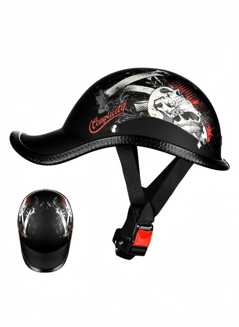 Cap Style Half Face Motorcycle Helmet, Lightweight Protective Riding Helmet - Image 1