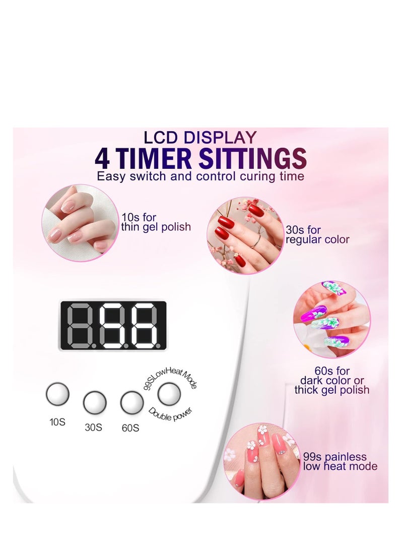 NAILGIRLS مصباح أظافر LED UV من Nailgirls بقوة 168 وات سريع الأشعة فوق البنفسجية لطلاء الأظافر الجل مع 4 إعدادات مؤقتة ومستشعر تلقائي ومجفف أظافر جل LED للاستخدام في صالونات الأظافر المنزلية وأداة فن الأظافر - Image 4