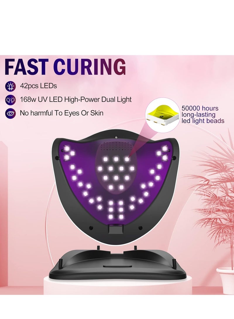 NAILGIRLS مصباح أظافر LED UV من Nailgirls بقوة 168 وات سريع الأشعة فوق البنفسجية لطلاء الأظافر الجل مع 4 إعدادات مؤقتة ومستشعر تلقائي ومجفف أظافر جل LED للاستخدام في صالونات الأظافر المنزلية وأداة فن الأظافر - Image 2