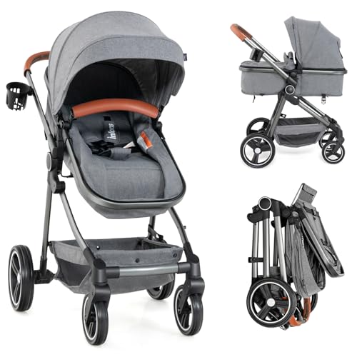 INFANS 2 in 1 Baby Stroller, Newborn Convertible Stroller Bassinet for Infant, Foldable High Landscape Shock Absorption with Reversible Seat, Aluminum Structure for Toddler Pushchair 0-36 Month - Image 1