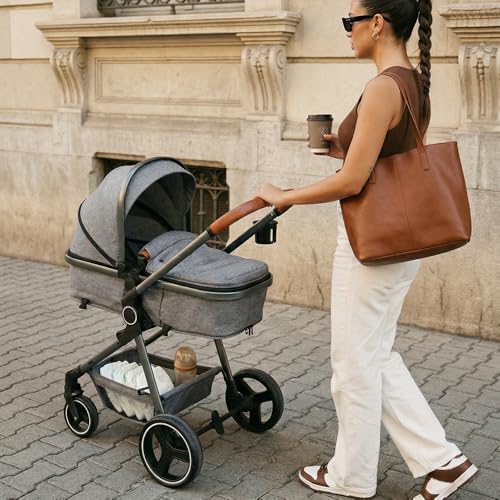 INFANS 2 in 1 Baby Stroller, Newborn Convertible Stroller Bassinet for Infant, Foldable High Landscape Shock Absorption with Reversible Seat, Aluminum Structure for Toddler Pushchair 0-36 Month - Image 2