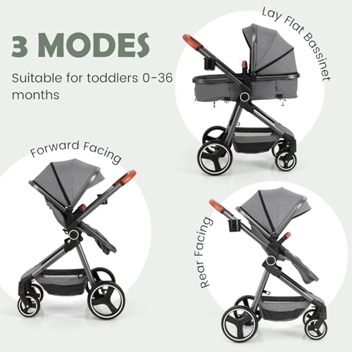 INFANS 2 in 1 Baby Stroller, Newborn Convertible Stroller Bassinet for Infant, Foldable High Landscape Shock Absorption with Reversible Seat, Aluminum Structure for Toddler Pushchair 0-36 Month - Image 3