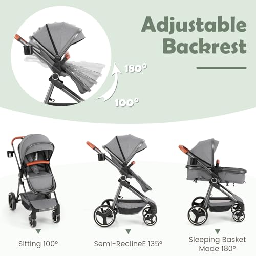 INFANS 2 in 1 Baby Stroller, Newborn Convertible Stroller Bassinet for Infant, Foldable High Landscape Shock Absorption with Reversible Seat, Aluminum Structure for Toddler Pushchair 0-36 Month - Image 5