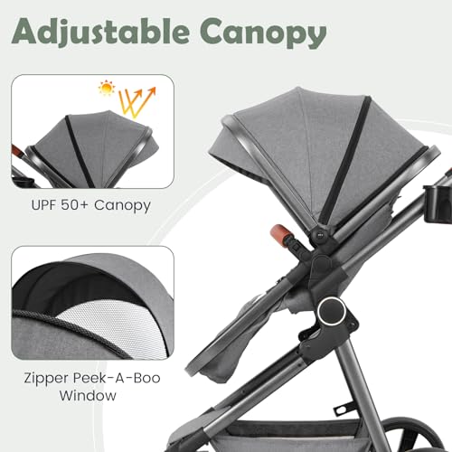 INFANS 2 in 1 Baby Stroller, Newborn Convertible Stroller Bassinet for Infant, Foldable High Landscape Shock Absorption with Reversible Seat, Aluminum Structure for Toddler Pushchair 0-36 Month - Image 4