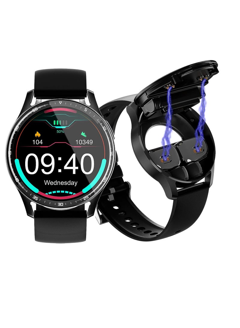 SOLARAE Smart Watch with Earbuds, 2 in-1 Smart Watch for iPhone Compatible, Blood Pressure Watch Pro for Men, IP X7 Waterproof Fitness Tracker MP3, Voice Recorder, Heart Rate Sleep Monitor, Long Time Standby - Image 1