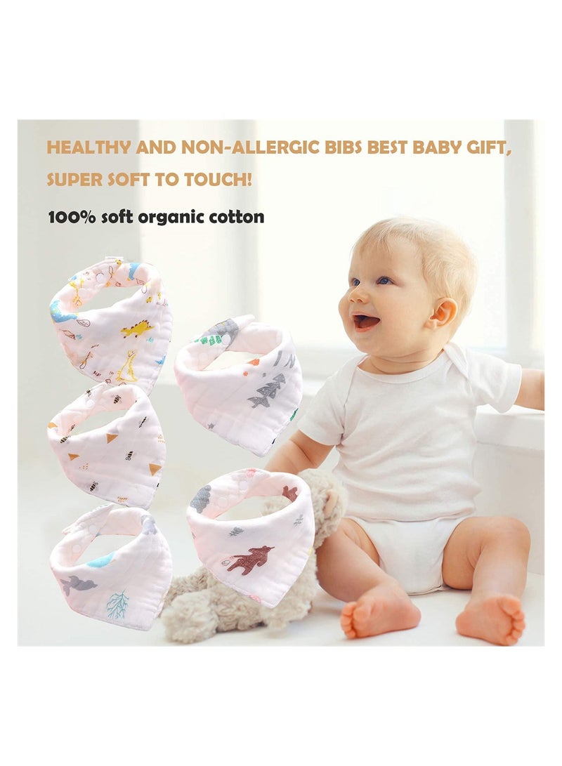 SYOSI Baby Bandana Drool Bibs Burp Cloths Muslin Soft And Absorbent Unisex Teething Triangle Scarf 5 Packs - Image 3