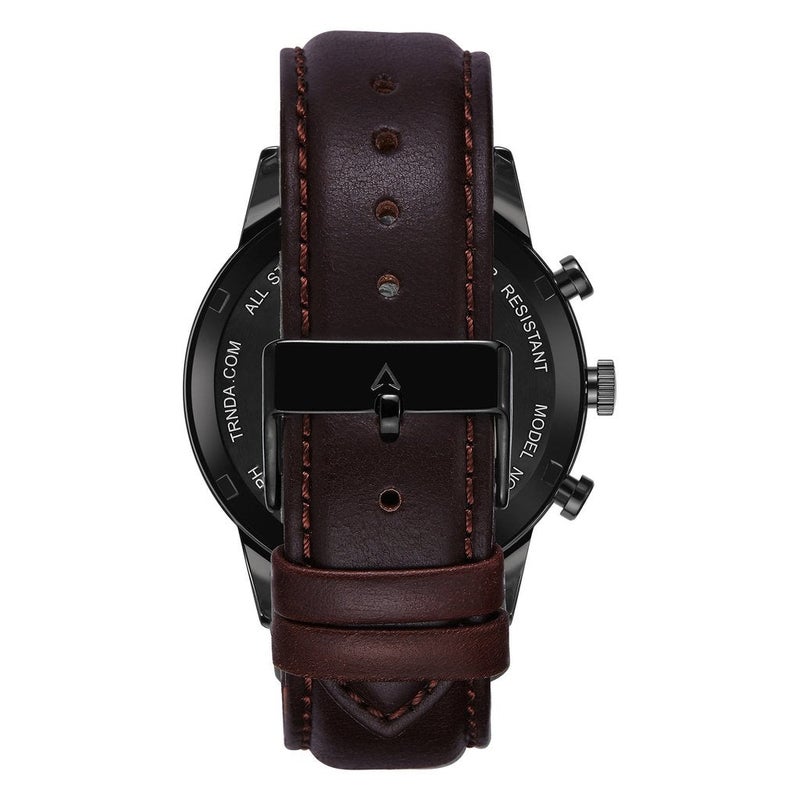 ترندا ساعة TRNDA من الفولاذ المقاوم للصدأ مقاس 43 مم للرجال - مينا رمادي داكن وسوار جلدي بني - Image 5
