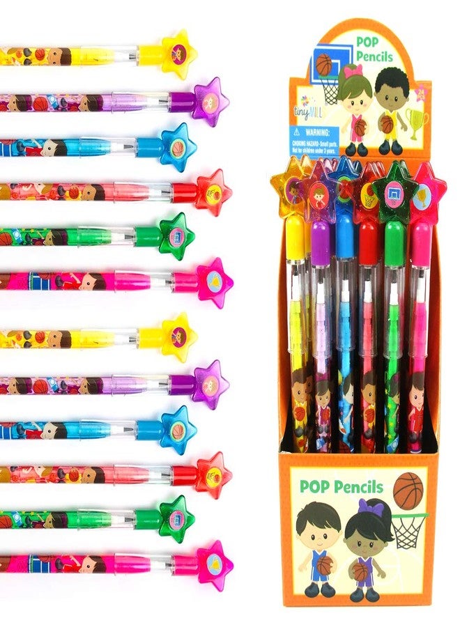 TINYMILLS 24 Pcs Basketball Stackable Push Pencil Assortment with Eraser for Birthday Team Party Favor Prize Carnival Rewards - Image 1
