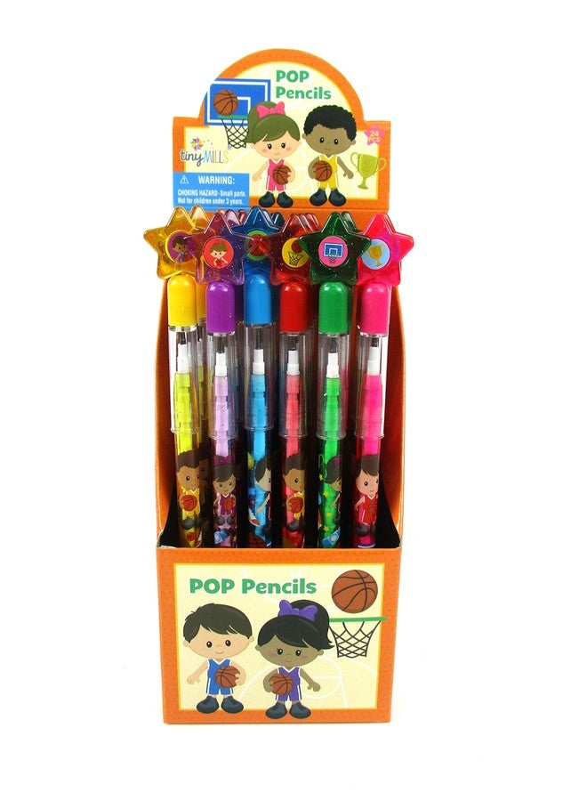 TINYMILLS 24 Pcs Basketball Stackable Push Pencil Assortment with Eraser for Birthday Team Party Favor Prize Carnival Rewards - Image 2