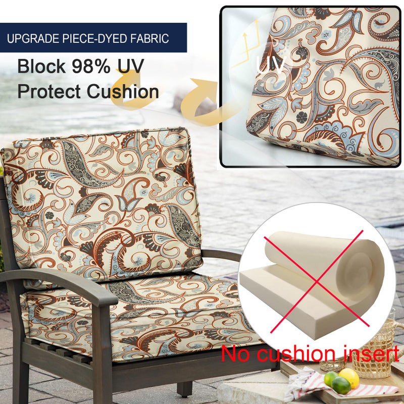 NettyPro Outdoor Patio Chair Seat Cushion Covers Replacement, Water Resistant UV Protection Cushion Slip Covers with Zipper and Tie, 25 x 25 x 5 Inch, Vintage - Image 3