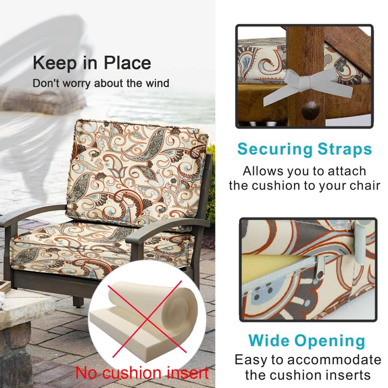 NettyPro Outdoor Patio Chair Seat Cushion Covers Replacement, Water Resistant UV Protection Cushion Slip Covers with Zipper and Tie, 25 x 25 x 5 Inch, Vintage - Image 4