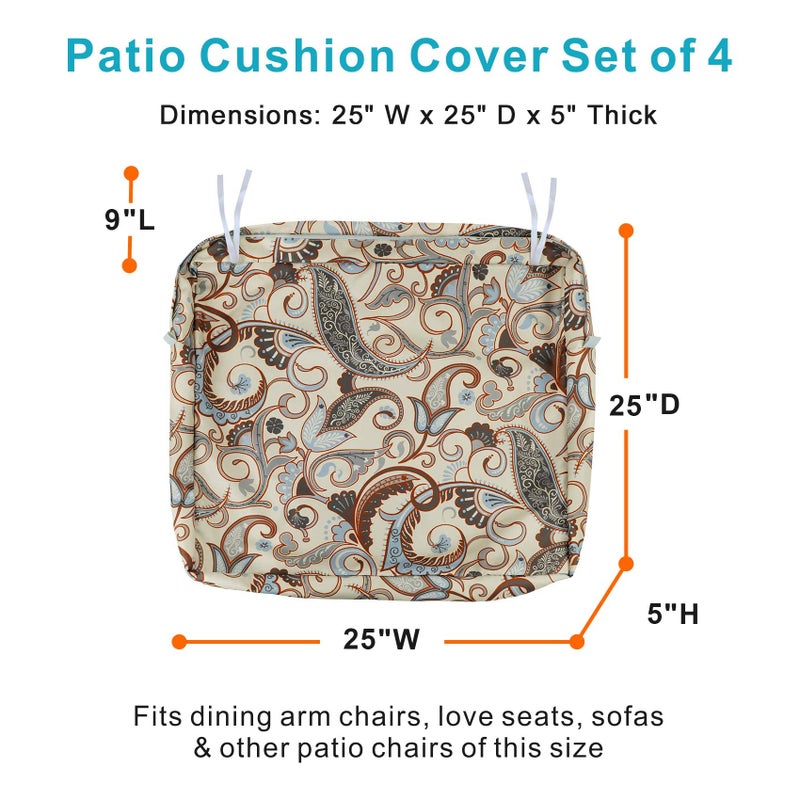 NettyPro Outdoor Patio Chair Seat Cushion Covers Replacement, Water Resistant UV Protection Cushion Slip Covers with Zipper and Tie, 25 x 25 x 5 Inch, Vintage - Image 5