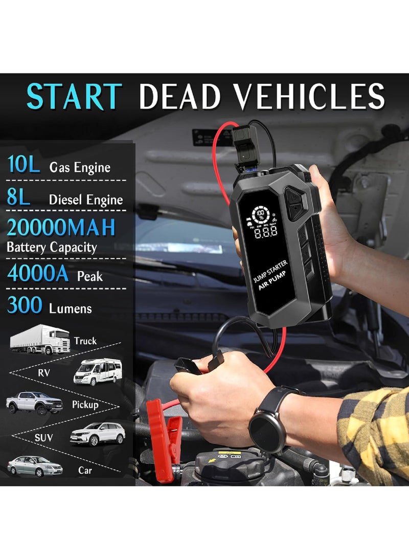 روك بو سيارة قفز البداية,4000A البطارية قفز البداية مع ضاغط الهواء,لما يصل إلى 10.0L الغاز و 8.0L محركات الديزل,12V الليثيوم المحمولة قفز صندوق بطارية السيارة قفز البداية مع ضوء LED والشحن السريع - Image 2