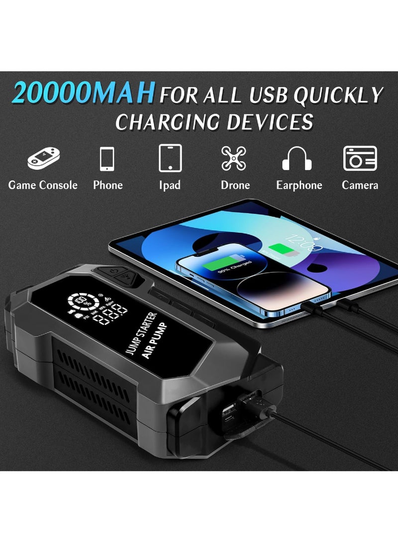 روك بو سيارة قفز البداية,4000A البطارية قفز البداية مع ضاغط الهواء,لما يصل إلى 10.0L الغاز و 8.0L محركات الديزل,12V الليثيوم المحمولة قفز صندوق بطارية السيارة قفز البداية مع ضوء LED والشحن السريع - Image 4