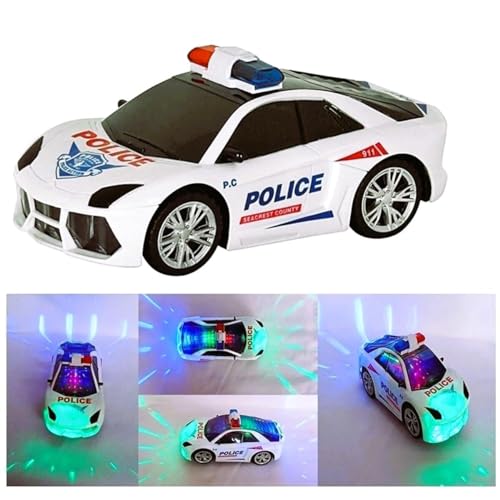 HOMOZE 3D Flashing Lights Police Car Toy for Kids | Bump & Go Spinning Police Car with Music, Sirens & Revolving Wheels | 360° Rotating, Multicolor Fun Toy for Boys & Girls | Best Birthday Gift - Image 2