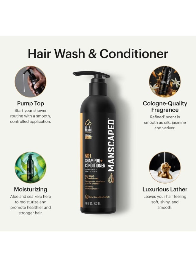 MANSCAPED® 2 In 1 Shampoo & Conditioner, UltraPremium Formula Infused with Sea Kelp, Coconut Water, Aloe for Nourishing and Hydrating Hair (16 oz Aluminum Bottle) - Image 3