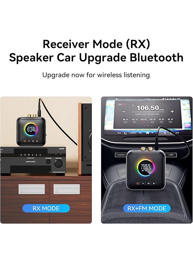 إكسفور جهاز إرسال واستقبال صوت بتقنية بلوتوث 5.4 مُحسّن بتقنية RGB M10 للتلفزيون، ومكبرات صوت ستيريو منزلية، ومحول صوت بتقنية بلوتوث مع شاشة، ومنفذ USB، وRCA، ومنفذ AUX 3.5 مم، ومدخل/مخرج راديو FM - Image 5