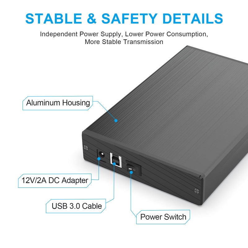 GODO USB 3.0 to 3.5 Inch Hard Drive Enclosure, Vertical External Hard Drive Docking with Stand for 3.5 inch SATA HDD SSD, Aluminum Alloy Drive Case Support Up to 18TB with UASP,Power Adapter - Image 4