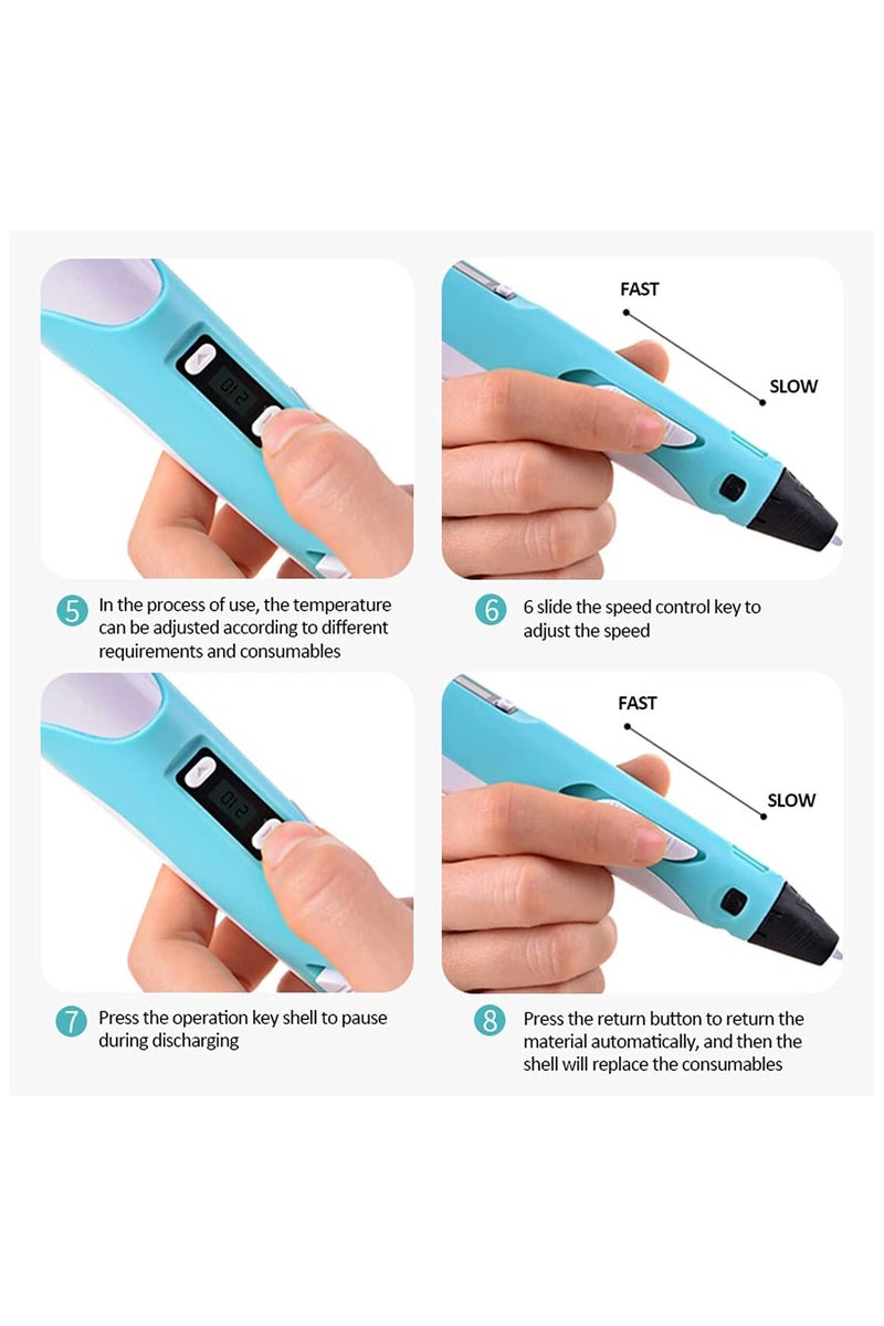 3D Pen 3DPEN-2 Multicolor with Adjustable Temperature & Speed, 0.7 mm Nozzle, Compatible with ABS/PLA 1.75 mm Filaments, Fast Heating, Lightweight Ergonomic Design – Includes 3 Filaments, Adapter, Stand & Manual – Creative 3D Drawing, Modeling, DIY & Educational Tool - Image 5