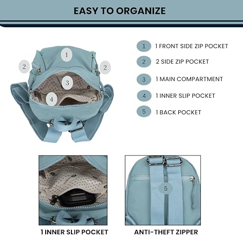 TS WITH TECHSUN Women’s Small Mini Backpack Purse |Lightweight Water-Resistant Compact Sling Bag for Travel, Daily Use, Casual Outings | Fits Only Essentials (Pastel Blue (L) 20 X (W) 14 X (H) 24 CM) - Image 4