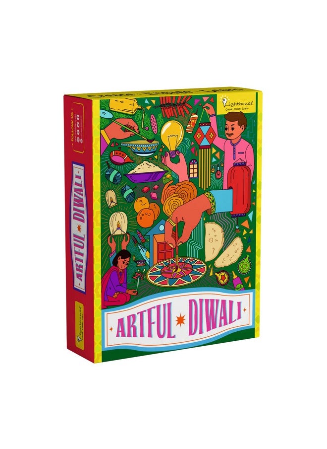 Lighthouse LIGHTHOUSE Artful Diwali Mini Pack Decoration Kit | Paint Your Own Festive Decoration | Diyas, Lantern Cutouts, Wooden Rangoli Base, Colours, Round Brush, Glue | Corporate Gifting for Diwali  - Image 1