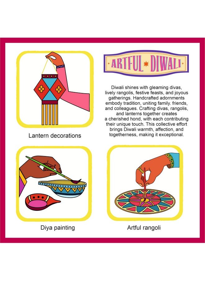 Lighthouse LIGHTHOUSE Artful Diwali Mini Pack Decoration Kit | Paint Your Own Festive Decoration | Diyas, Lantern Cutouts, Wooden Rangoli Base, Colours, Round Brush, Glue | Corporate Gifting for Diwali  - Image 3