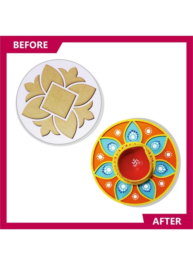 Lighthouse LIGHTHOUSE Artful Diwali Mini Pack Decoration Kit | Paint Your Own Festive Decoration | Diyas, Lantern Cutouts, Wooden Rangoli Base, Colours, Round Brush, Glue | Corporate Gifting for Diwali  - Image 4