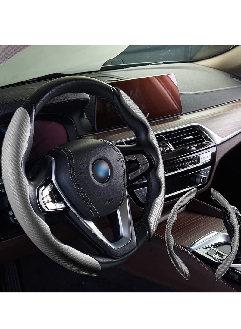 SOLARAE Carbon Fiber Steering Wheel Cover Non-Slip Carbon Fiber Wheel Cover Segmented Steering Wheel Protector Universal Standard-Size Safe ABS Steering Wheel Cover Universal Suitable for Most Cars Grey - Image 1