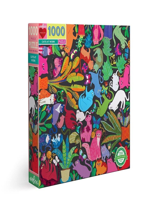 eeBoo: Piece and Love Cats at Work 1000-piece Square Adult Jigsaw Puzzle, Jigsaw Puzzle for Adults and Families, Includes Glossy, Sturdy Pieces and Minimal Puzzle Dust - Image 1